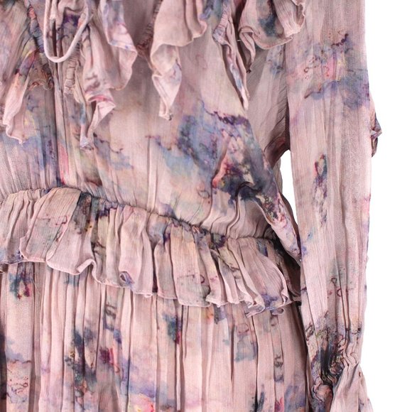 IRO Banon Dress Ruffle Trim Dress 40 Mauve Floral Print Crepe Pleat Mini Medium - Picture 6 of 9